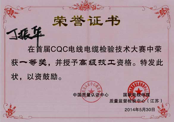 55世纪电缆员工在首届CQC电线电缆磨练手艺大赛中获佳绩